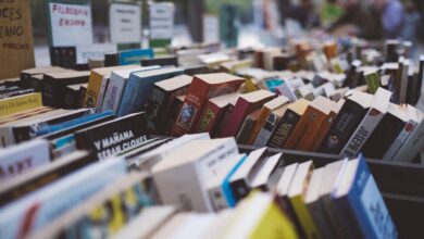 Colorful books displayed at market