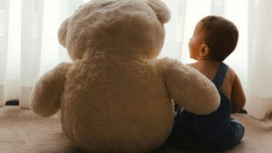 baby with a teddy toy