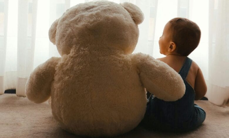 baby with a teddy toy